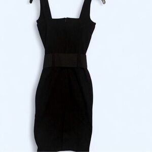 Black Square-Neck Mini Dress with Structured Waist